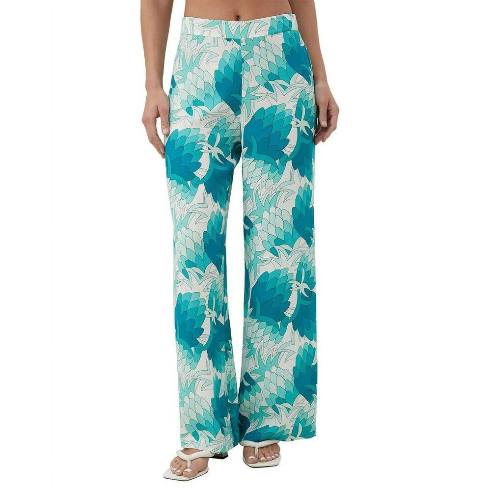 Trina Turk Weekend Wide Leg Pants Sz 0 Tranquil Turquoise Floral Boho Flowy